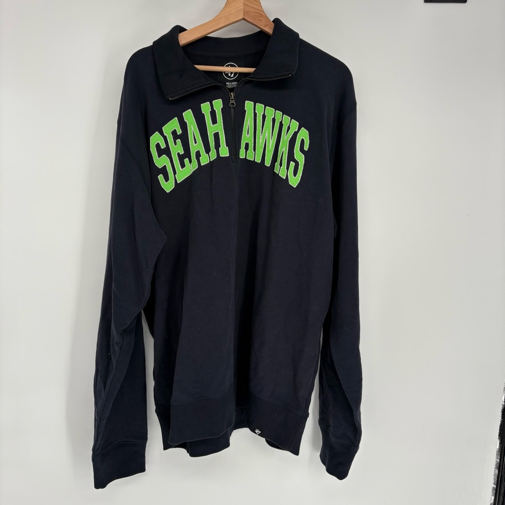 Seahawks Football NFL Quarterzip Sweatshirt navy Blue Green Spellout